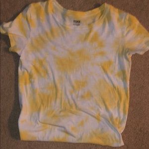yellow and white tye dye shirt